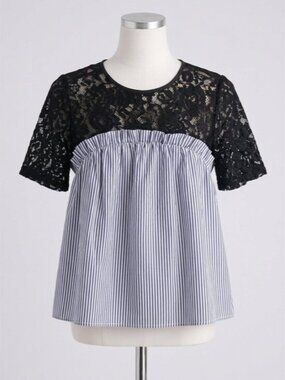 Bluenotes Lace Trim Striped Top